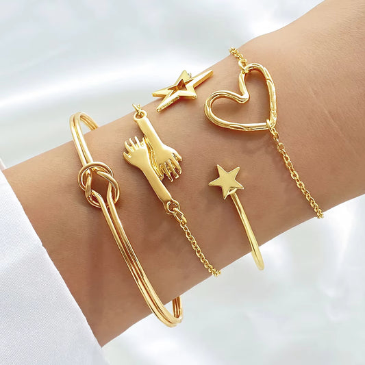 Open Bangle Bracelet Set Gold Silver