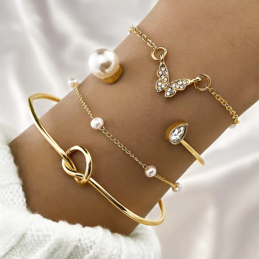 Open Bangle Bracelet Set Gold Silver