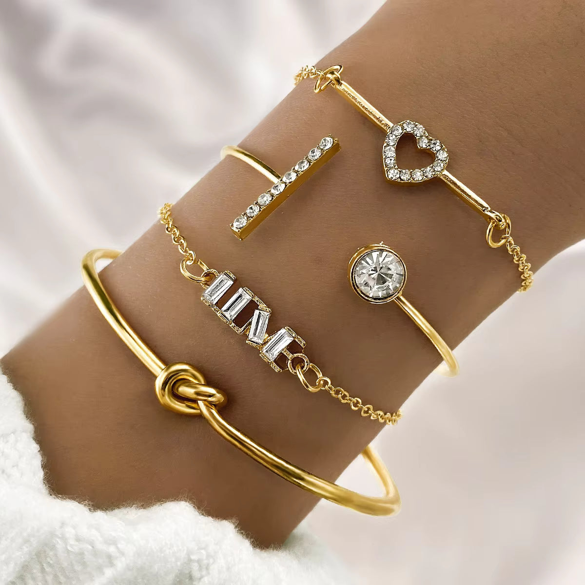 Open Bangle Bracelet Set Gold Silver