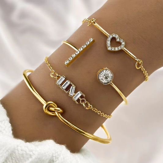 Open Bangle Bracelet Set Gold Silver