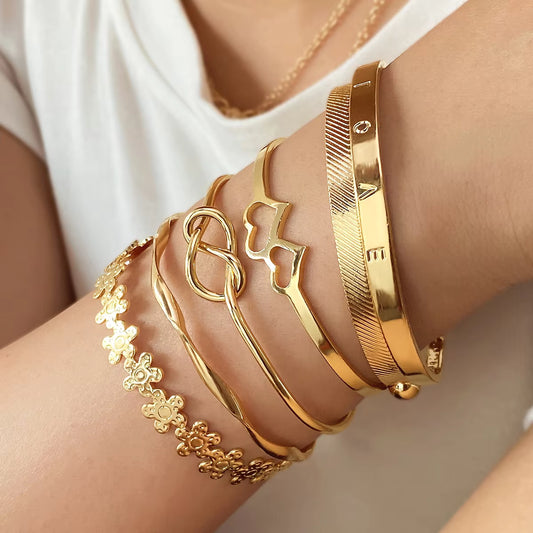 Open Bangle Bracelet Set Gold Silver