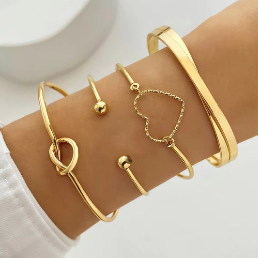 Open Bangle Bracelet Set Gold Silver