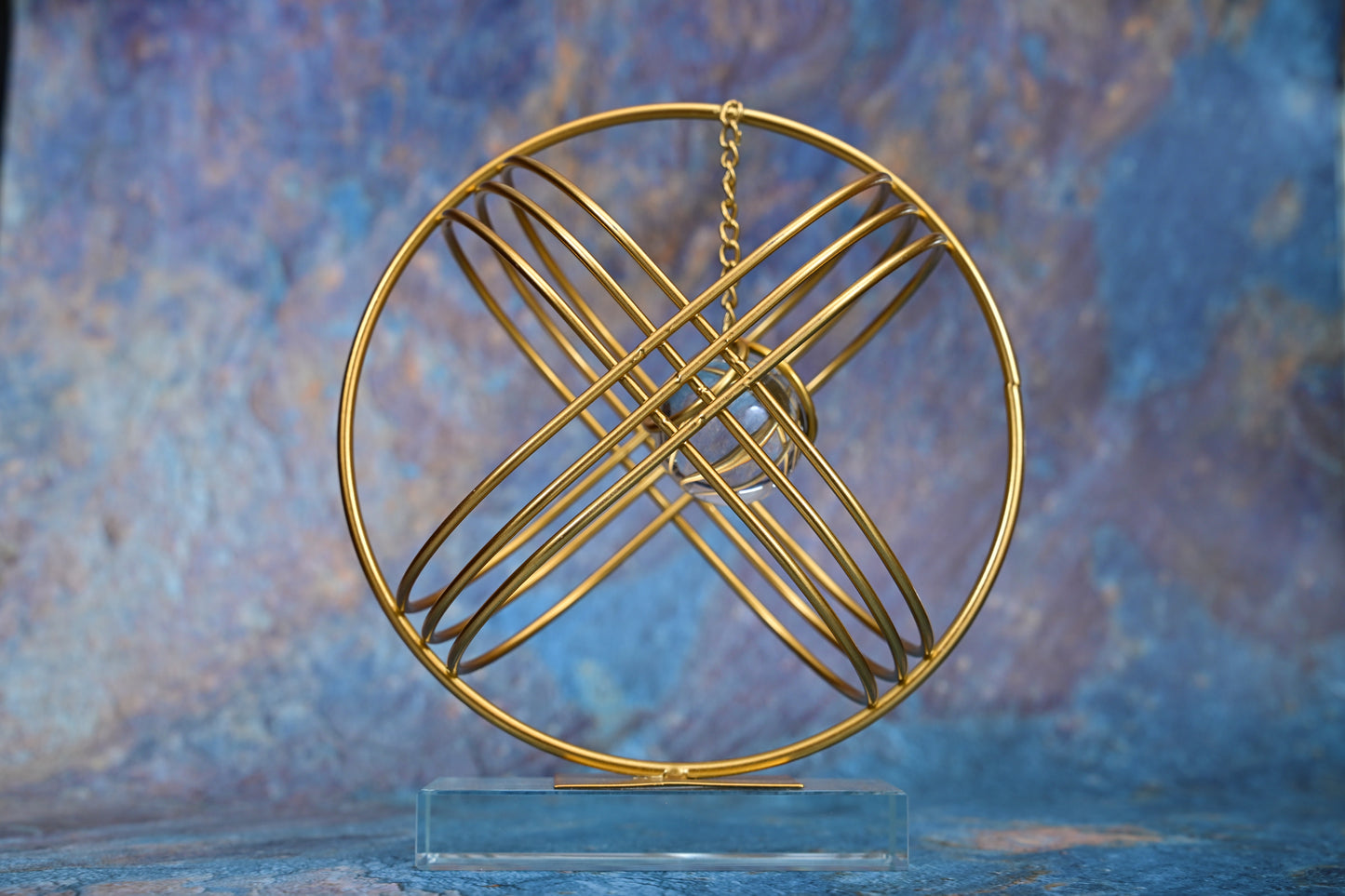 Golden Orbit Harmony – Crystal Suspension Sculpture