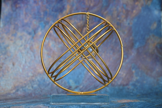 Golden Orbit Harmony – Crystal Suspension Sculpture