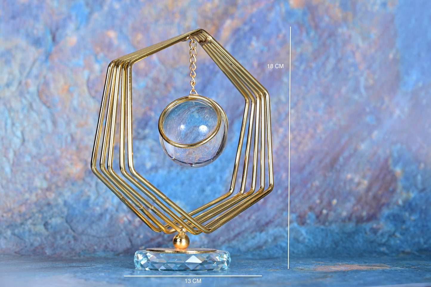 Golden HexaBalance – Suspended Crystal Sculpture