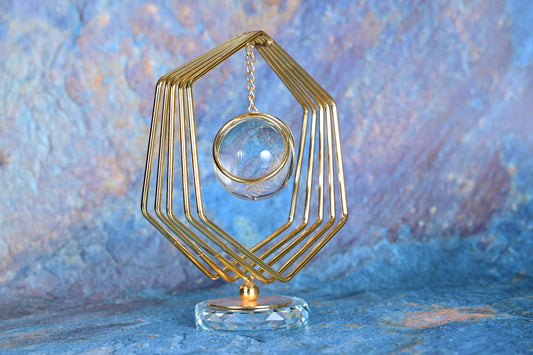 Golden HexaBalance – Suspended Crystal Sculpture