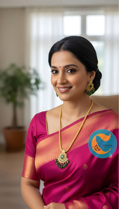 Emerald Green Temple Style Necklace Set with Earrings