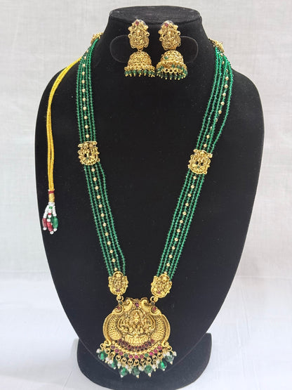 Green Bead Lakshmi Temple Haaram Set