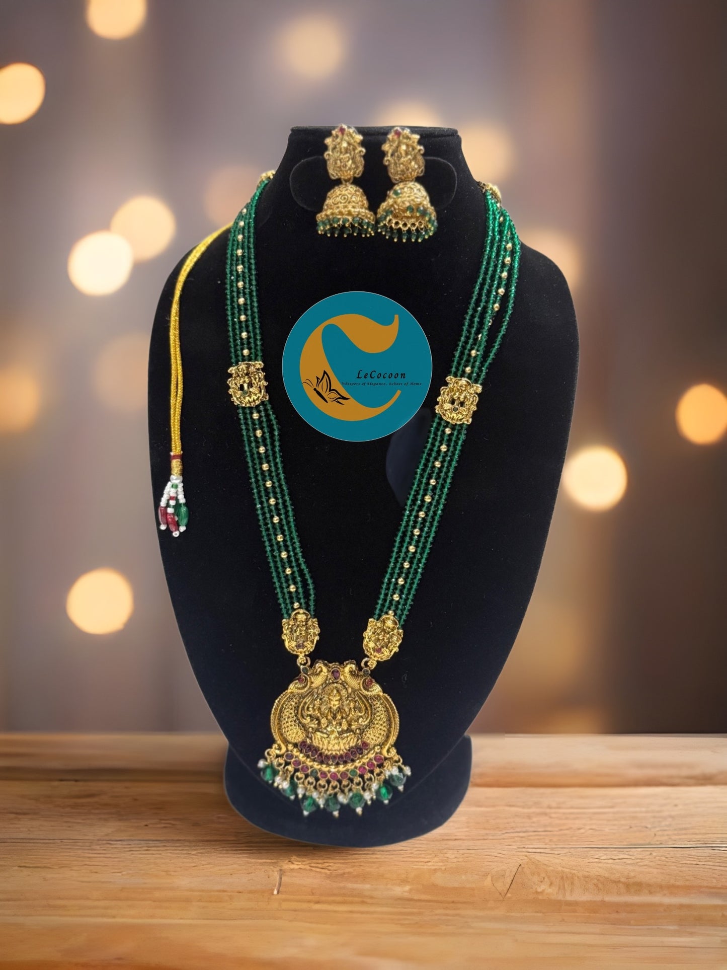 Green Bead Lakshmi Temple Haaram Set