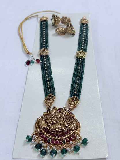 Green Bead Lakshmi Temple Haaram Set