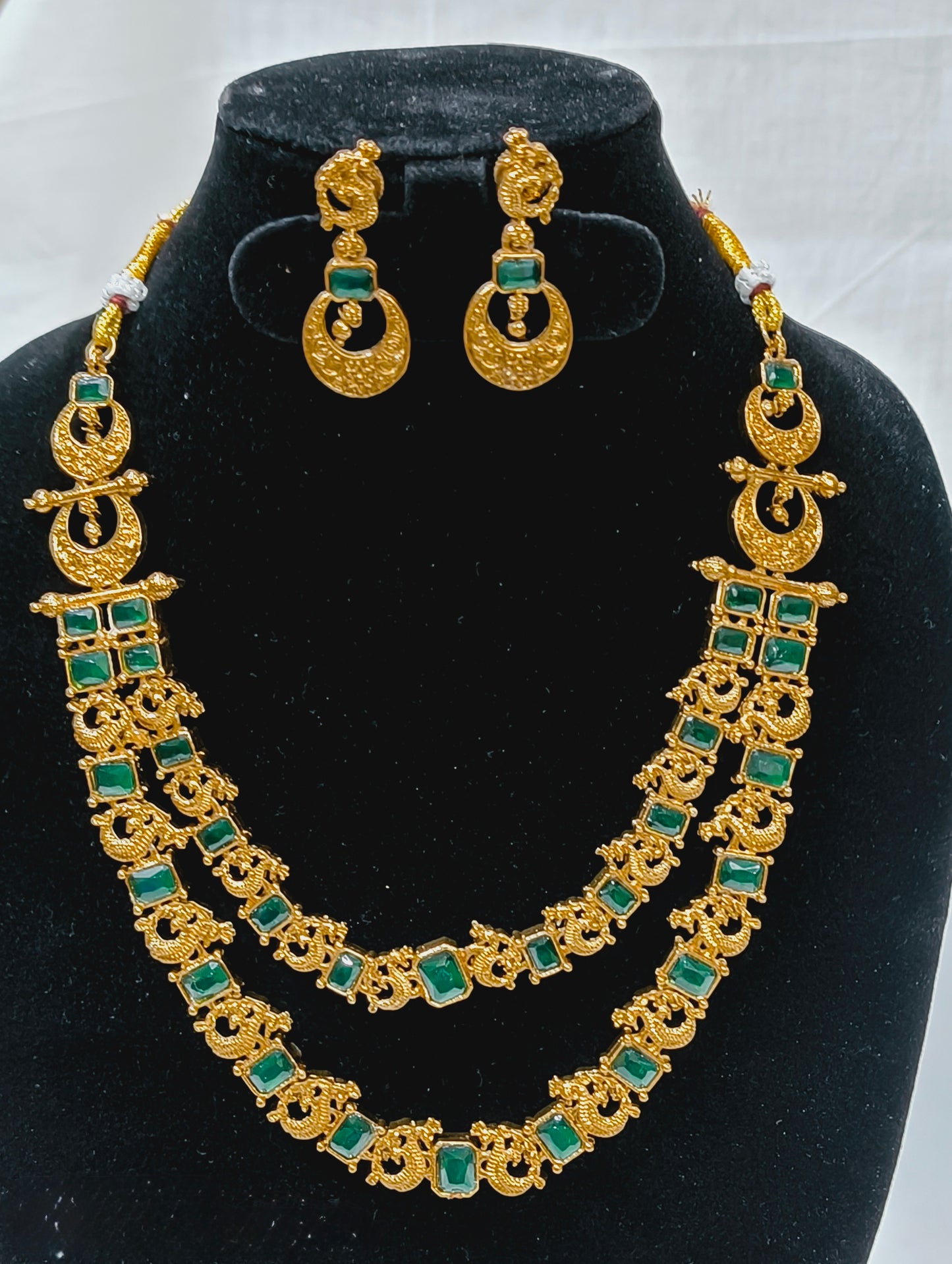 Green Kemp Double Layer Temple Necklace Set