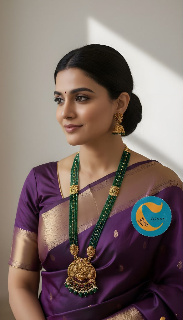 Green Bead Lakshmi Temple Haaram Set