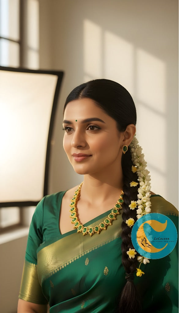 Classic Cabochon Choker Necklace Set with Earrings Emerald Green