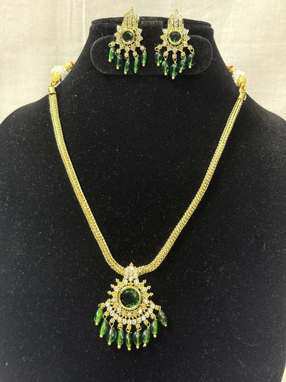 Emerald Green Temple Style Necklace Set with Earrings