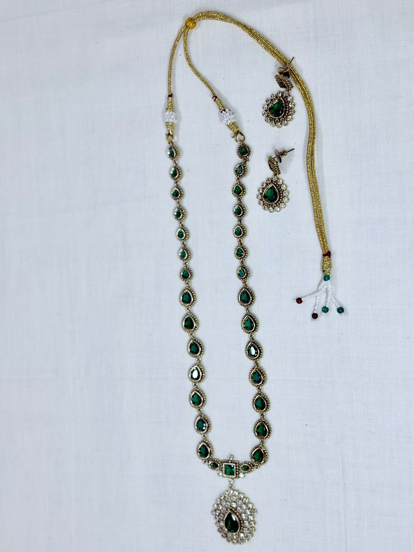 Green Pear Drop Stone Necklace Set with Earrings