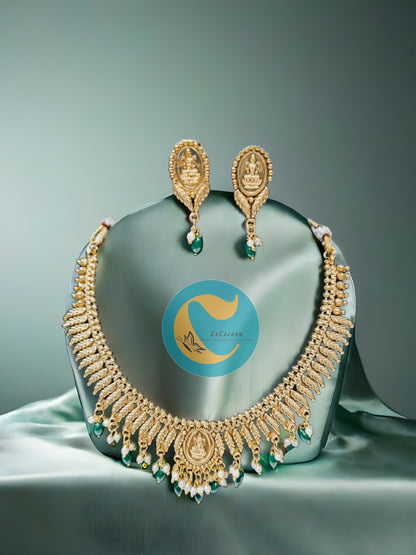 Lakshmi Pendant Necklace Set with Earrings