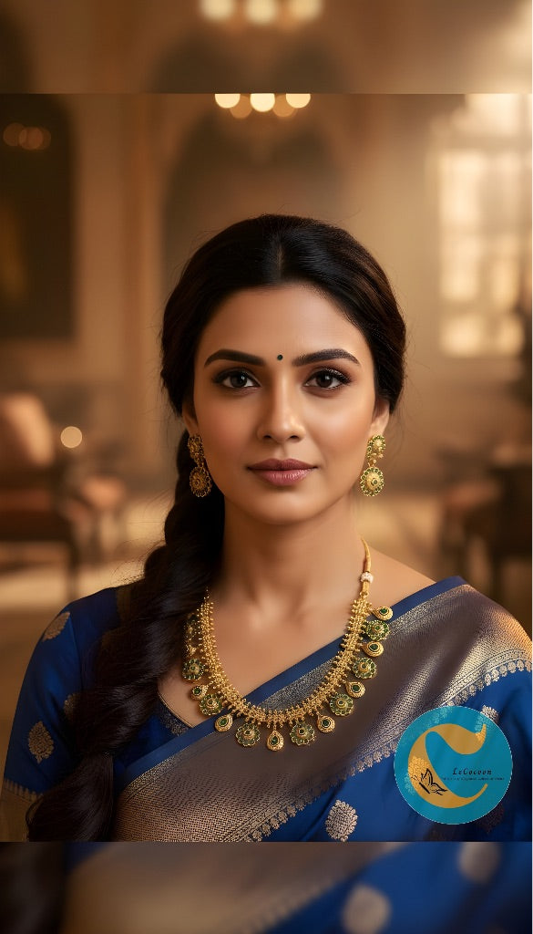 Floral Necklace Set  Green Stones