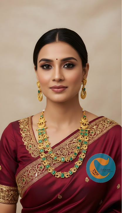 Green Kemp Double Layer Temple Necklace Set