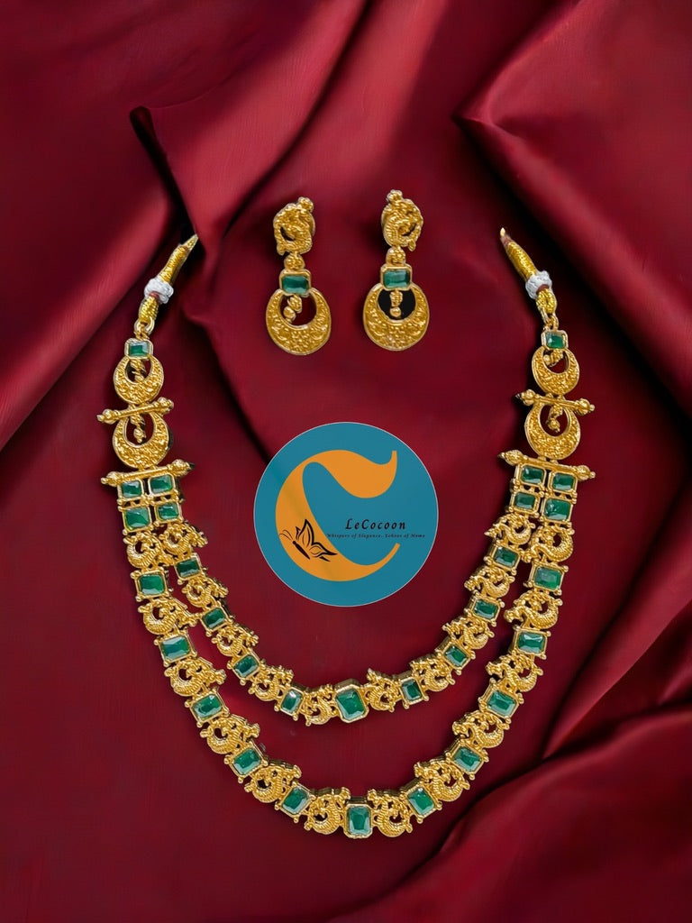 Green Kemp Double Layer Temple Necklace Set