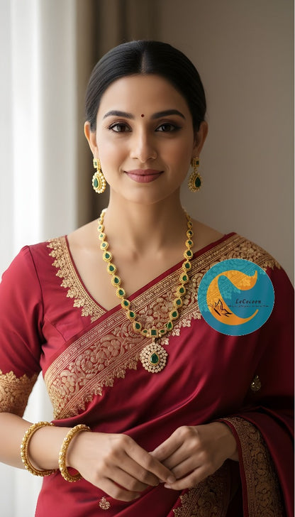 Green Pear Drop Stone Necklace Set with Earrings