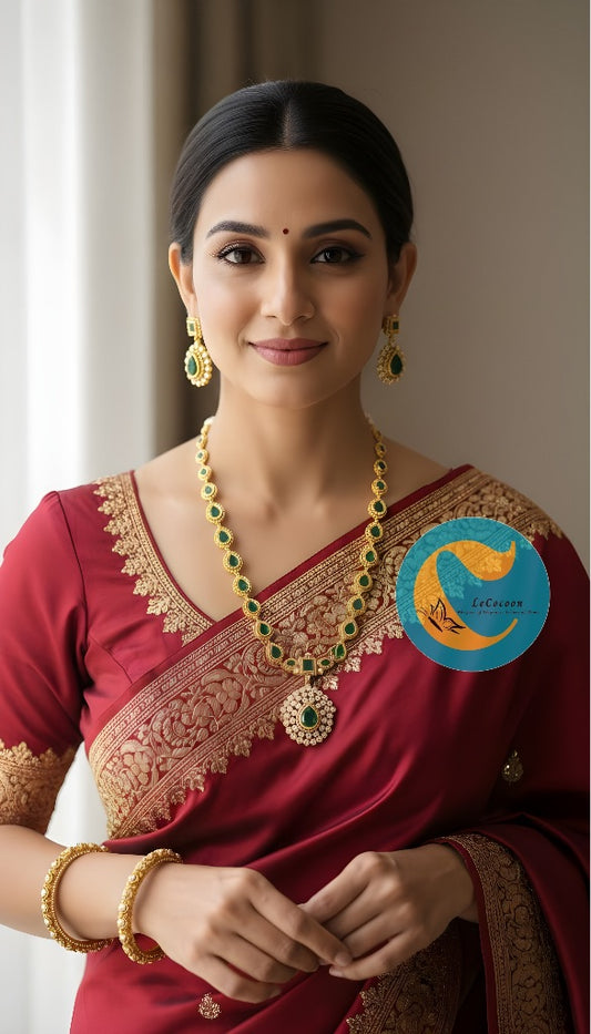 Green Pear Drop Stone Necklace Set with Earrings