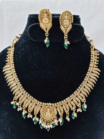 Lakshmi Pendant Necklace Set with Earrings