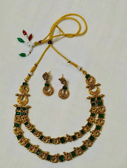 Green Kemp Double Layer Temple Necklace Set