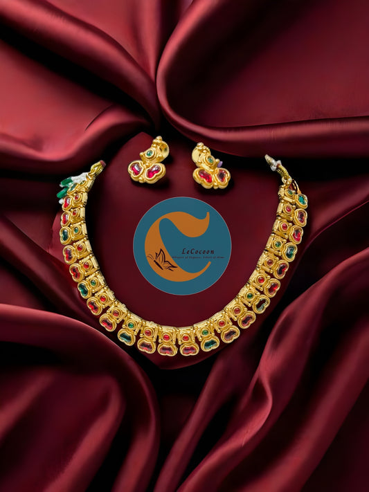 Traditional Kemp Stone Necklace Set with Earrings Multicolour