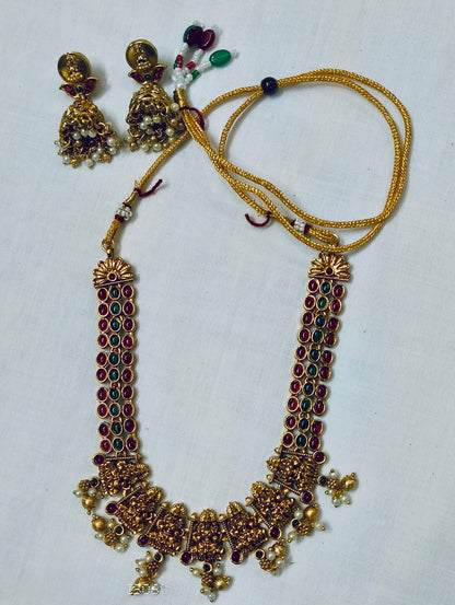 Multi-Coloured Kemp Stone Temple Necklace Set