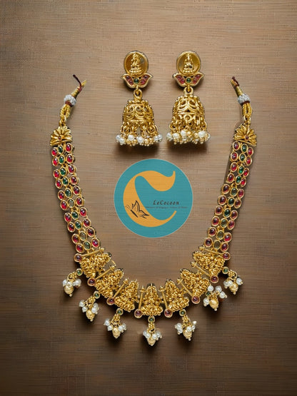 Multi-Coloured Kemp Stone Temple Necklace Set