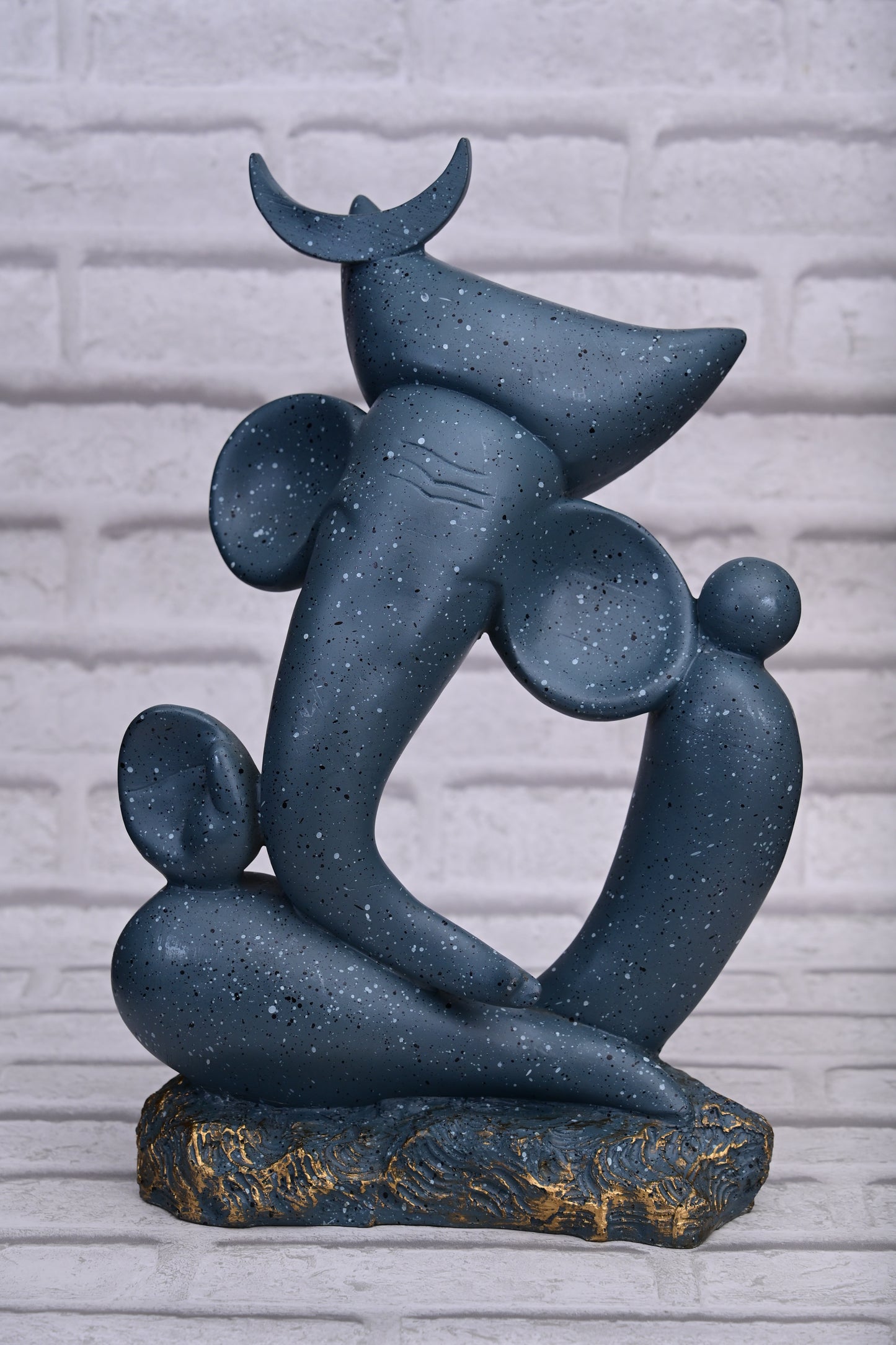 Abstract Blue Ganesha | 40cm Modern Resin Sculpture with Golden Accents