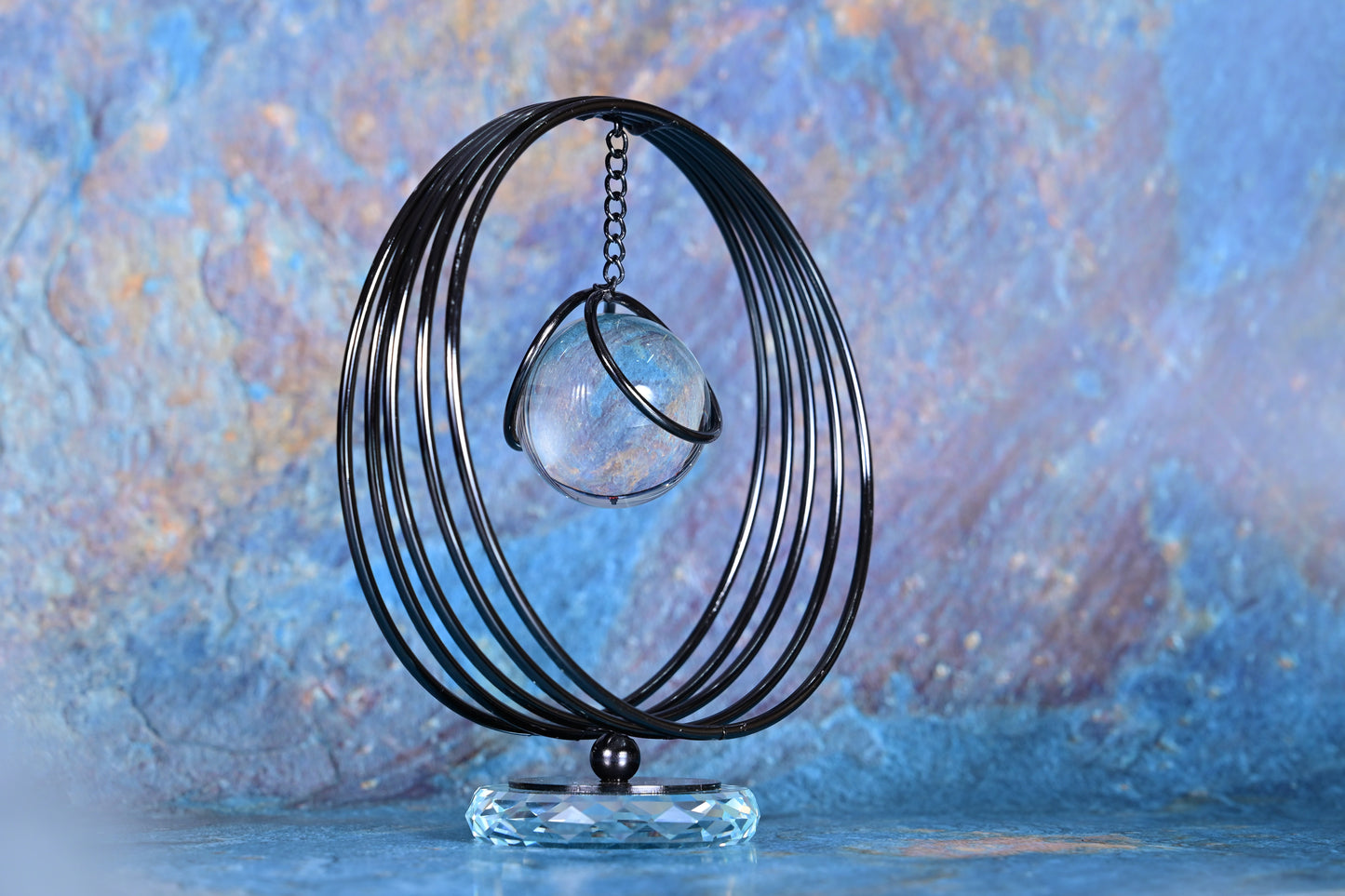 Black Cosmic Orbit Table Decor – Hanging Crystal Sphere Accent