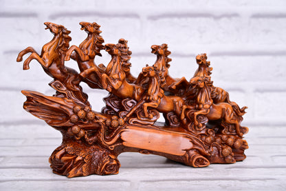 7 Galloping Horses – Wood Finish Showpiece