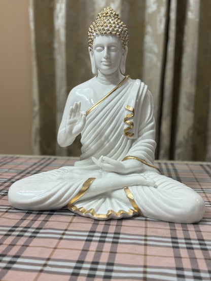 Shanti – Meditating Buddha in White & Gold (37 cm)