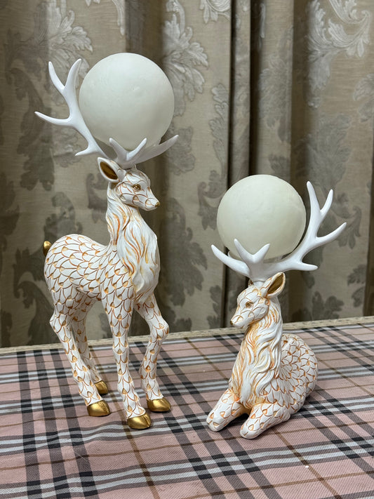 Moonlit Grace – Deer Globe Sculpture Set