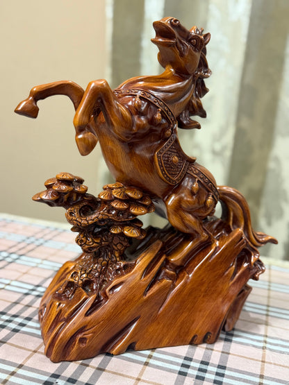 Majestic Rise – Premium Resin Horse Sculpture (36 cm, Faux Wood Finish)