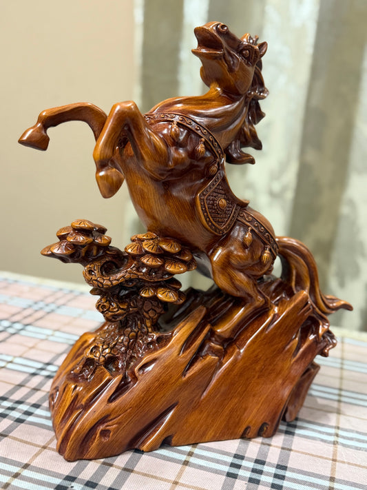 Majestic Rise – Premium Resin Horse Sculpture (36 cm, Faux Wood Finish)