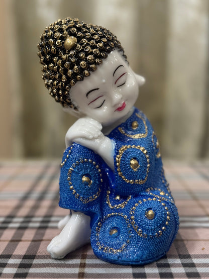 Blissful Baby Buddha in Royal Blue Pink Green| 19cm Resin Figurine