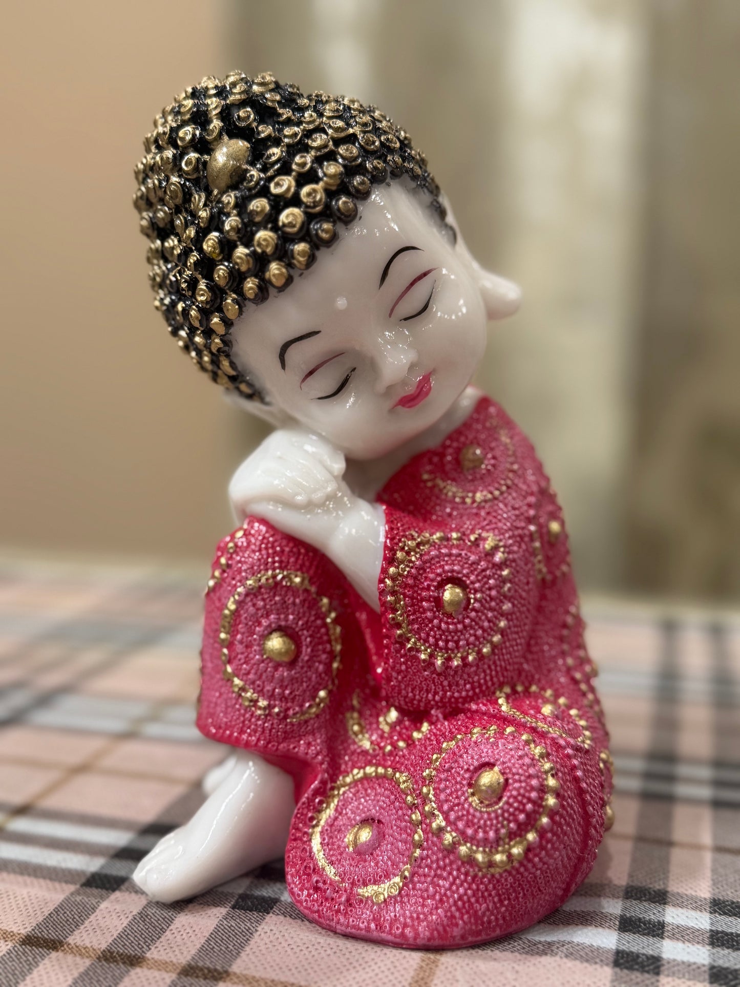 Blissful Baby Buddha in Royal Blue Pink Green| 19cm Resin Figurine