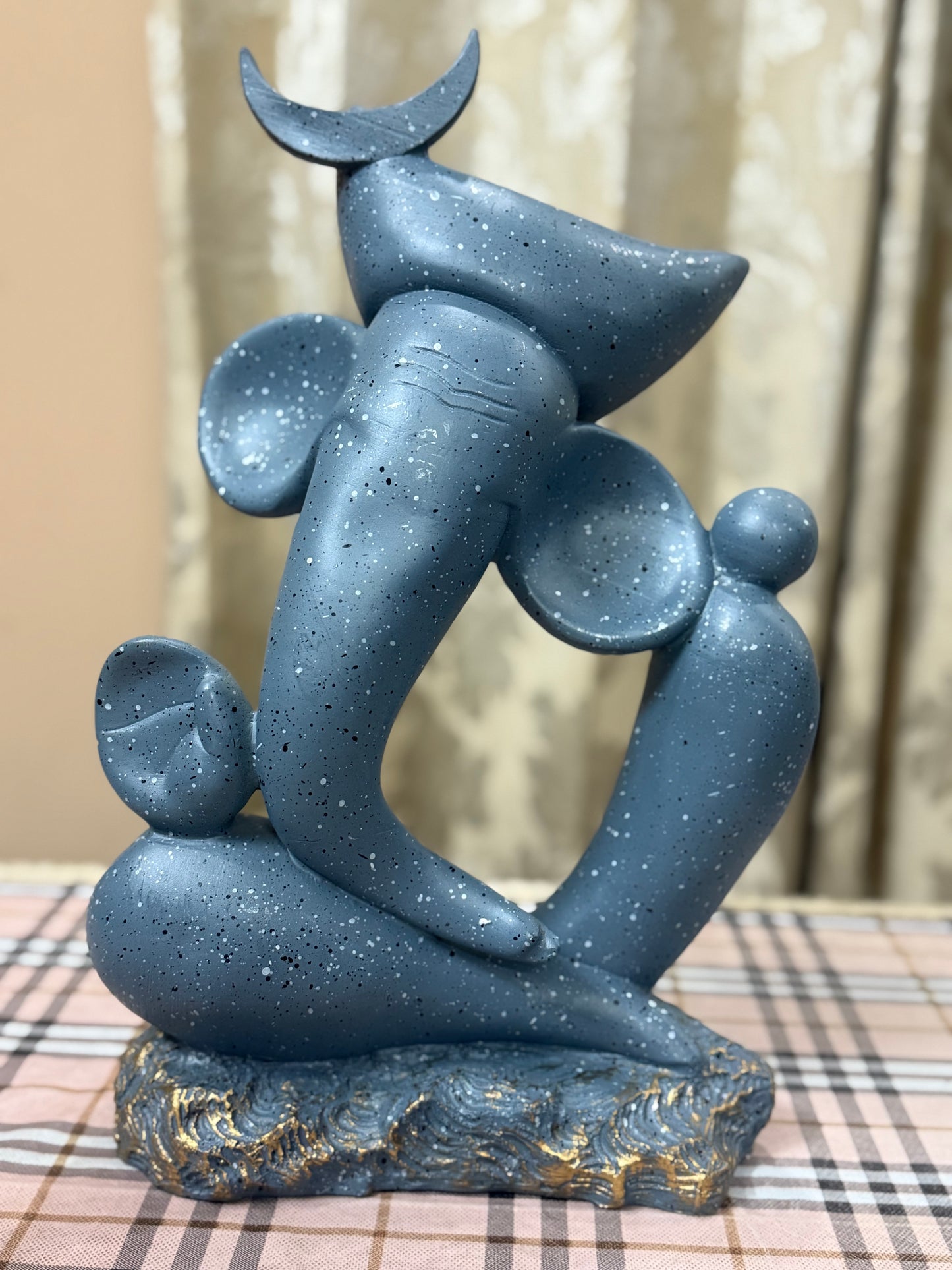 Abstract Blue Ganesha | 40cm Modern Resin Sculpture with Golden Accents