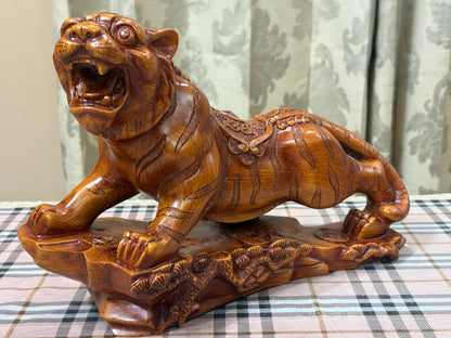 Guardian Tiger | 36cm Faux Wood Resin Sculpture of Power & Protection