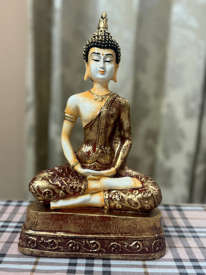 Golden Aura Meditating Buddha – Handcrafted Resin Statue (28cm)
