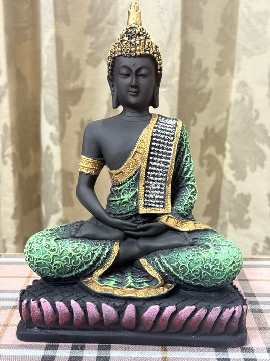 “Emerald Tranquility” Meditating Buddha – Black Resin Edition (24cm)
