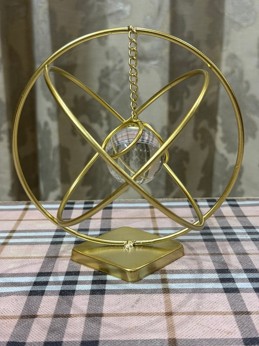 Golden Orb Décor with Crystal Core – Modern Geometric Artpiece