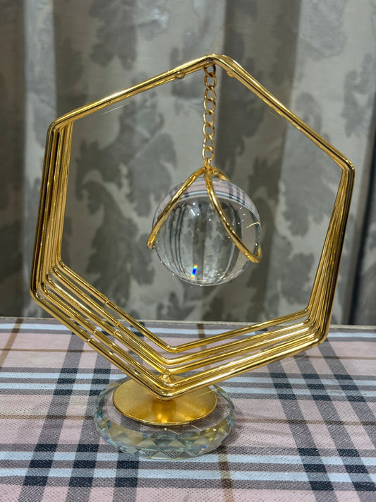 Golden HexaBalance – Suspended Crystal Sculpture