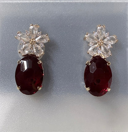 Crimson Bloom American Diamond Drop Earrings