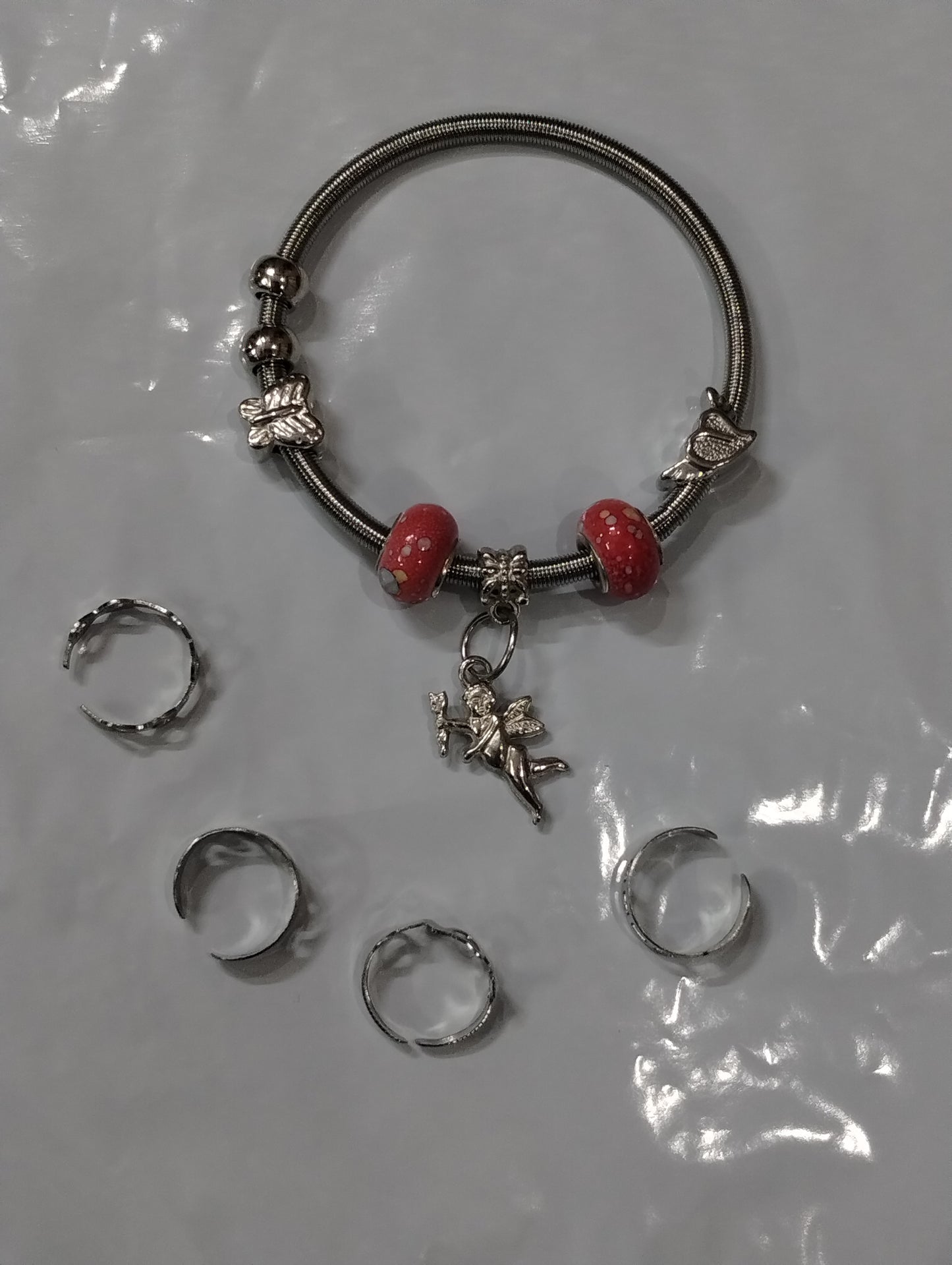 Silver-Tone Bracelet & Adjustable Ring Set