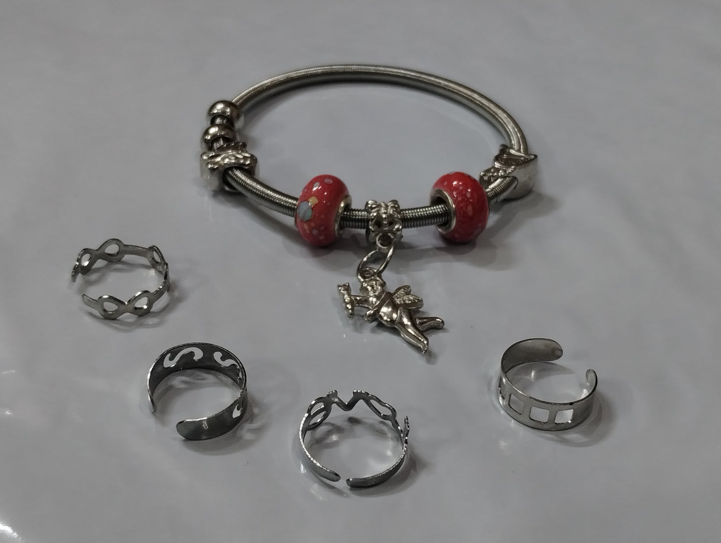 Silver-Tone Bracelet & Adjustable Ring Set