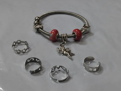 Silver-Tone Bracelet & Adjustable Ring Set