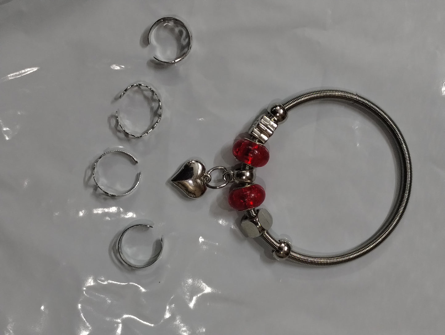 Silver-Tone Bracelet & Adjustable Ring Set